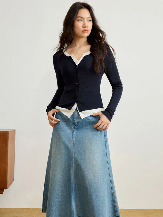 Contrast Color Knitted Pullover & Inner Top