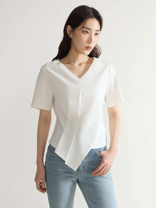 V-Neck Cotton Short Sleeve Tee & Pleated T-Shirt