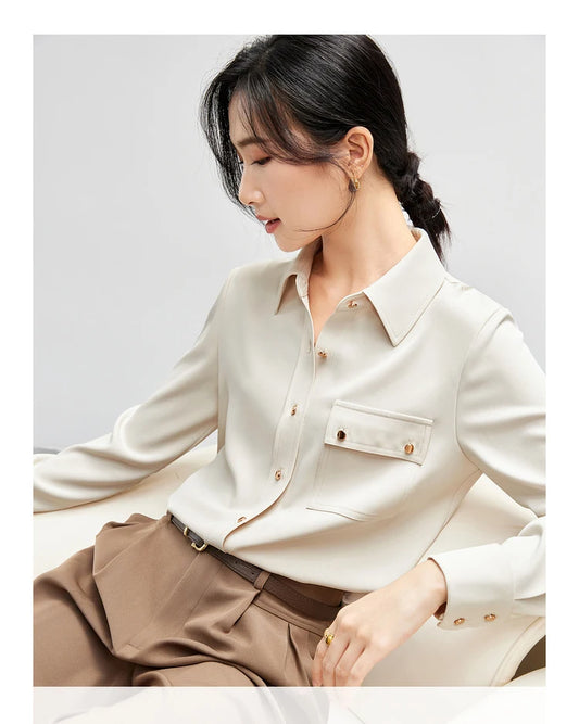 Solid Long Sleeve Turn Down Collar Shirt & Pocket