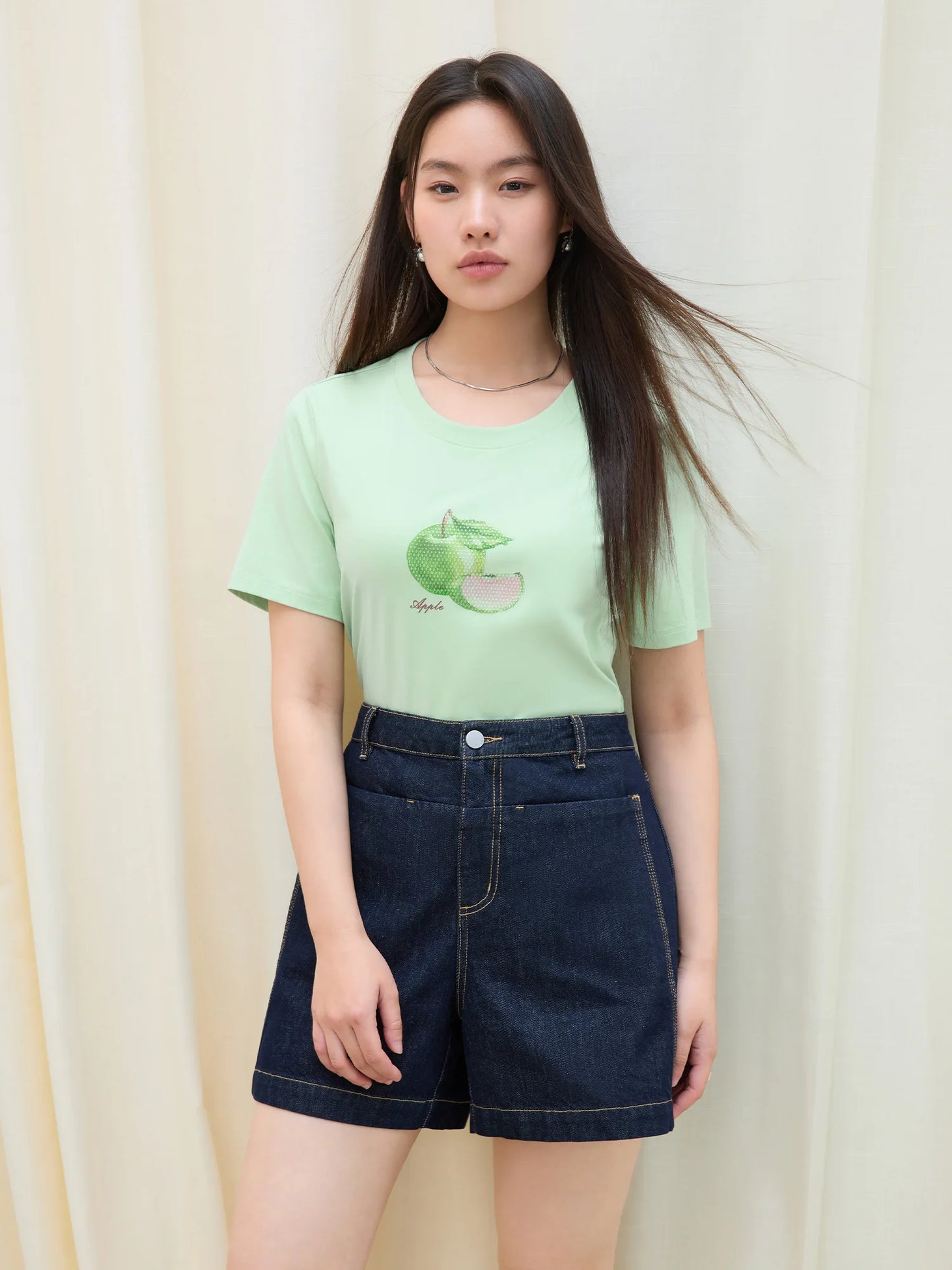 Fruit Print Crystal T-Shirt & Breathable Cotton Blend