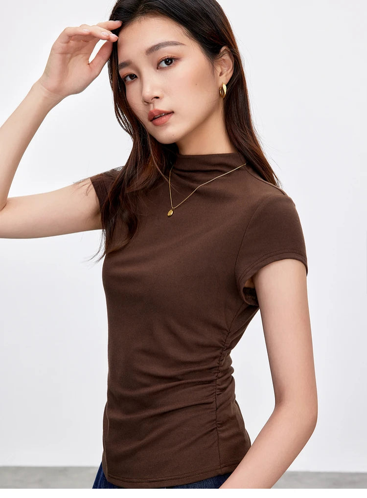 Slim Fit Half High Neck Tee & Shirring Detail