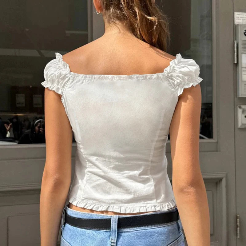 Puff Sleeve Edible Tree Fungus Blouse & Top