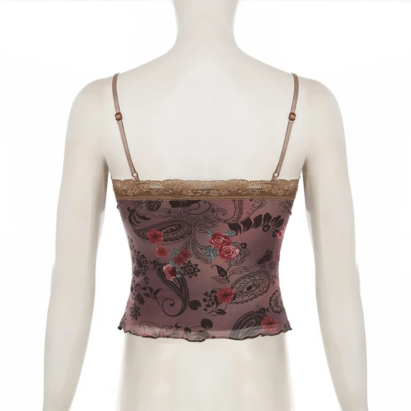 Floral Lace Patchwork Mini Camisole & Cropped Top