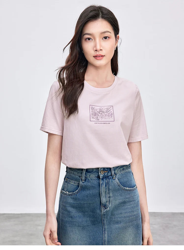 Cotton Embroidery Crewneck T-shirt & Casual Top