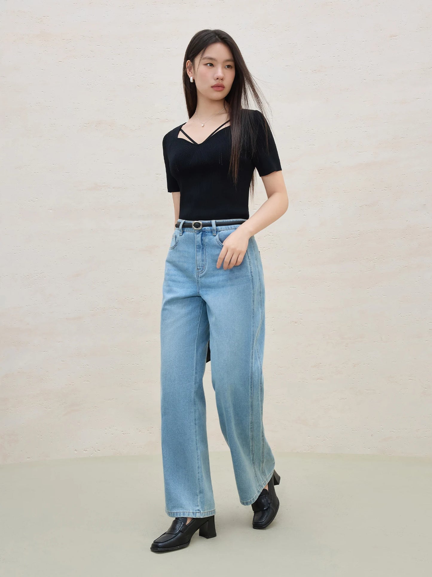 Knitted Short-sleeved Basic Versatile T-shirt Top