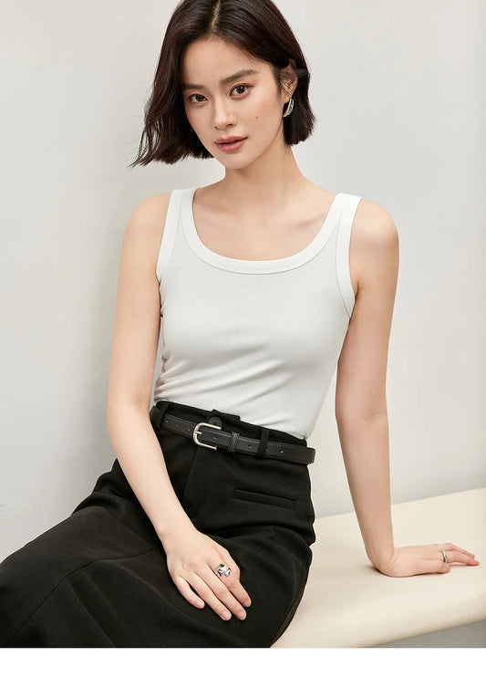Slim Fit U Collar Knit Tank Top & Casual Tee