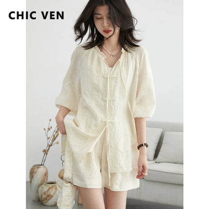 Discover the elegance of our **Embroidered Chinese Blouse & Shorts Set**, a perfect fusion of traditional artistry and modern style. This chic outfit features intricate embroidery, crafted from soft, breathable fabric for all-day comfort. The relaxed fit flatters every