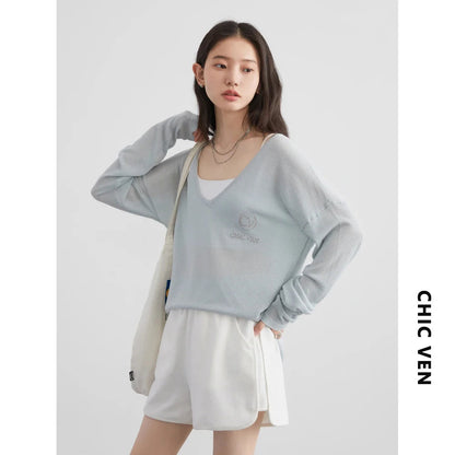 Discover our **Loose V-Neck Embroidered T-Shirt**, perfect for Spring/Summer 2024. This stylish tee features lightweight, breathable fabric that offers natural sun protection while keeping you cool. The beautifully embroidered details add an elegant touch, while