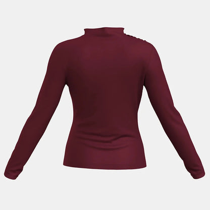 Elevate your autumn wardrobe with our High-Neck Ruffle Long Sleeve T-Shirt in vibrant French Red. This chic piece combines a sophisticated high-neck design with delicate ruffle detailing, perfect for adding a touch of femininity to any outfit. Crafted from