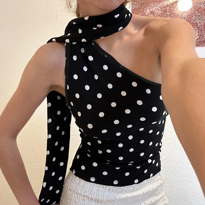 Elevate your summer wardrobe with the Gaono Asymmetrical Polka Dot Tank Top! This stylish piece features a unique asymmetrical design and chic scarf detail, crafted from lightweight and breathable polyester. Perfect for casual outings or streetwear looks, this trendy