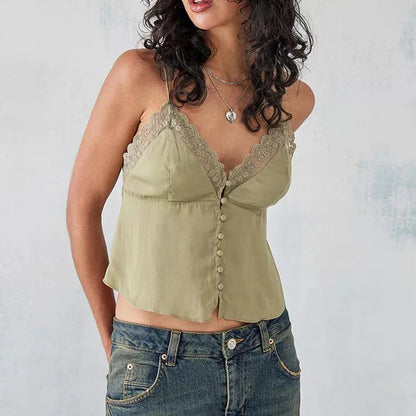 Elevate your summer style with the Gaono Women Sleeveless Camisole Tank Top, designed with a chic ruffle V-neck and delicate lace trim. Crafted from a soft cotton and spandex blend, this tank ensures all-day comfort while keeping you