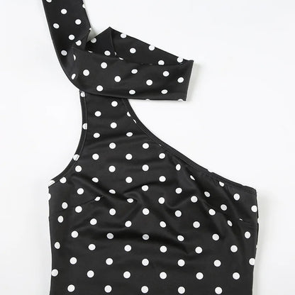 Asymmetrical polka dot tank top featuring a chic scarf detail and lightweight, breathable fabric. Perfect for summer streetwear and casual outings, this stylish piece offers a flattering fit that pairs beautifully with jeans or skirts. Elevate your wardrobe with this trendy