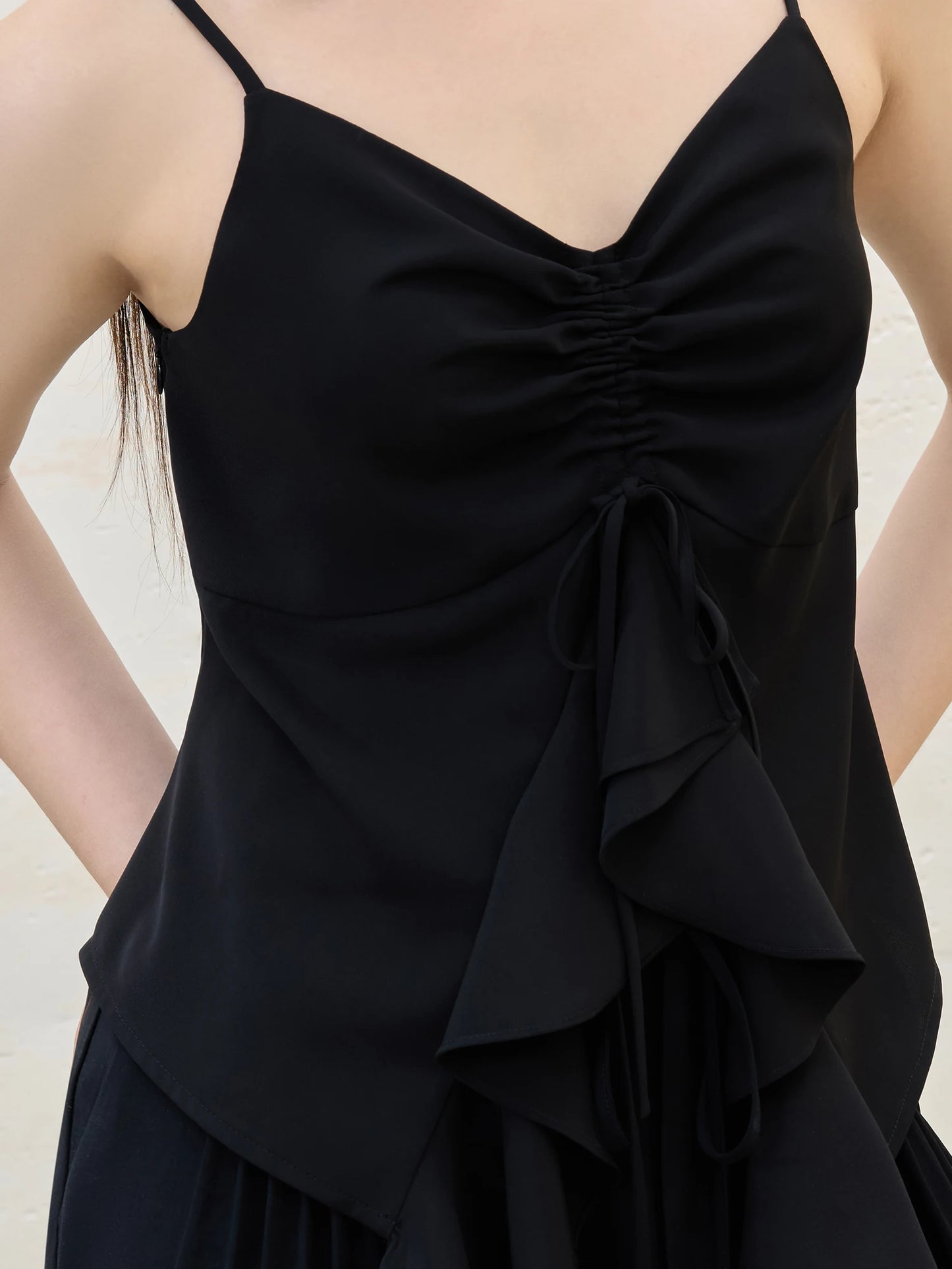 Ruffle Drawstring Strappy Top All-match Vest