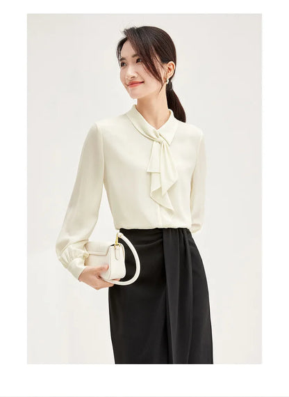 Elegant Bow Neck Chiffon Blouse & Long Sleeve Top
