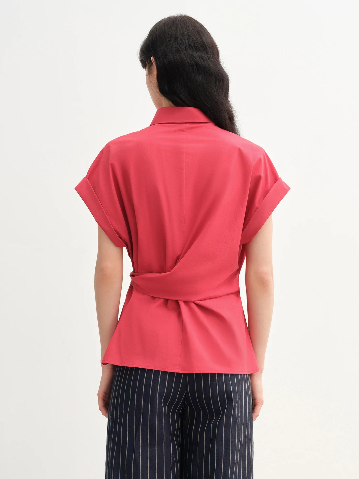 Buckle Short Sleeve Blouse & Fitted Waist Shirt