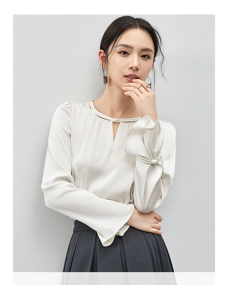 Hollow Out Flare Sleeve O Neck Blouse & Shirt