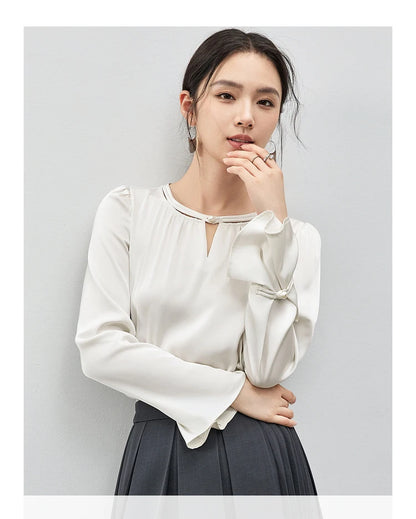 Hollow Out Flare Sleeve O Neck Blouse & Shirt