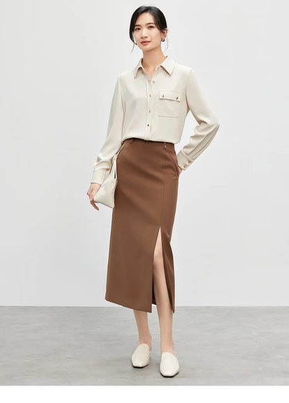 Solid Long Sleeve Turn Down Collar Shirt & Pocket