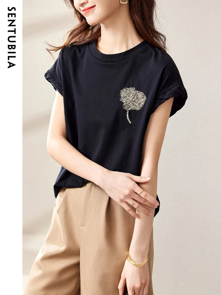 Cotton Black Short Sleeve Round Neck Tee Shirt