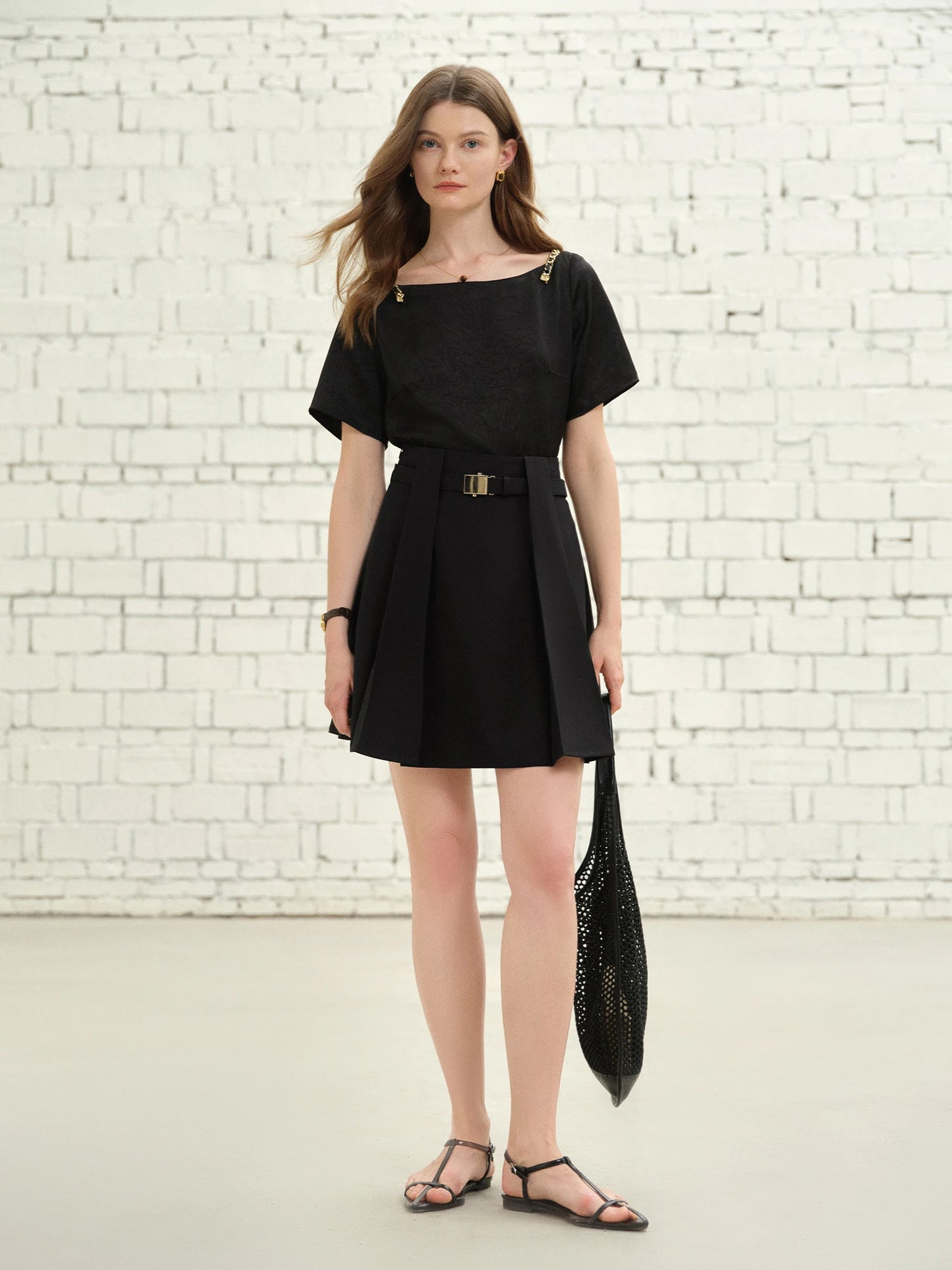 Textured Black Blouse & Slimming Silhouette Top