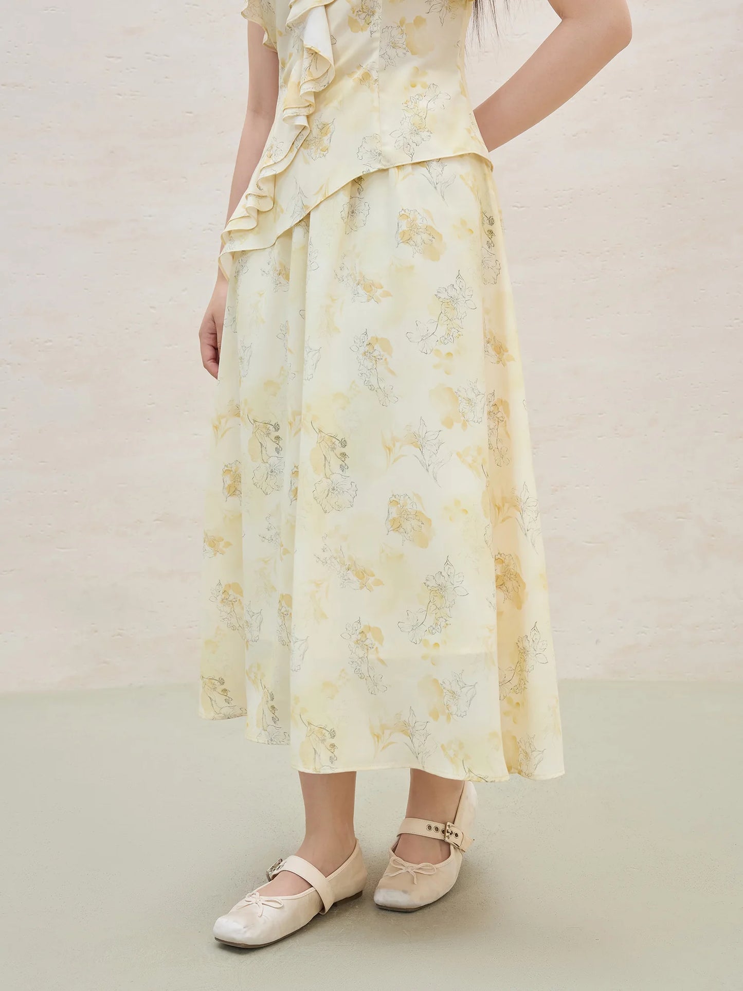 Floral Ruffled Top & Skirt Two-piece Set