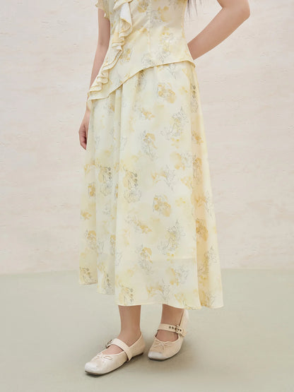 Floral Ruffled Top & Skirt Two-piece Set