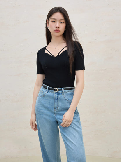 Knitted Short-sleeved Basic Versatile T-shirt Top