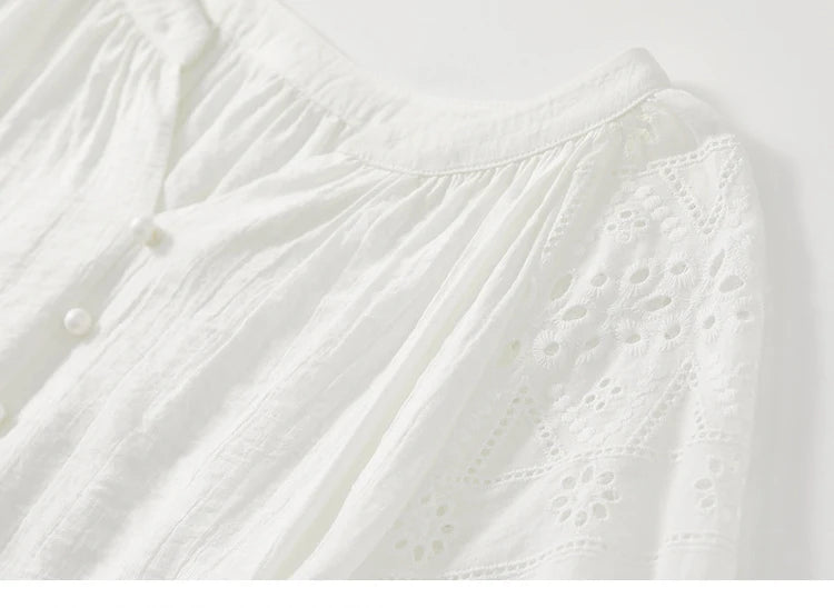 Hollow V Neck Chiffon Blouse & Embroidery Detail