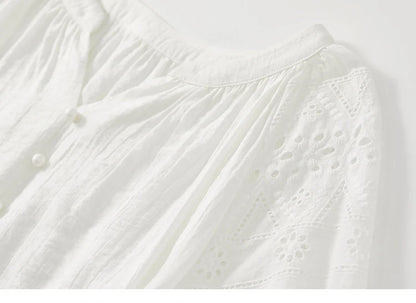 Hollow V Neck Chiffon Blouse & Embroidery Detail