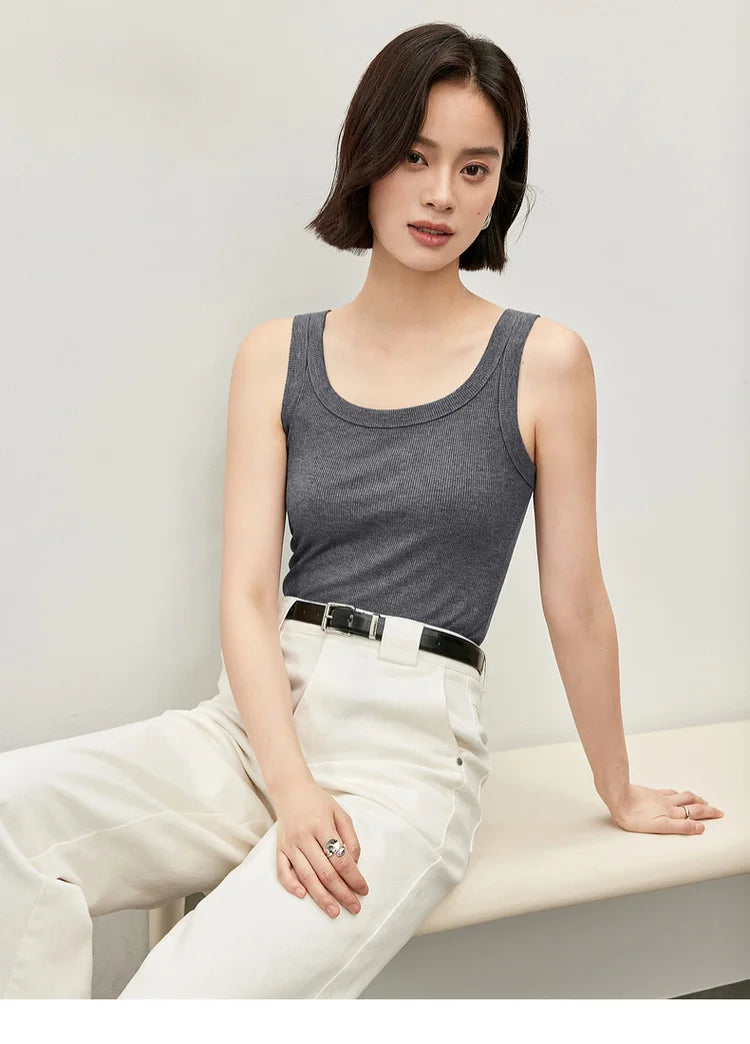 Slim Fit U Collar Knit Tank Top & Casual Tee