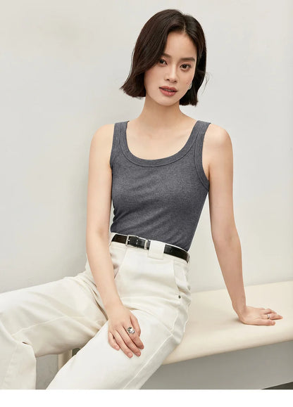 Slim Fit U Collar Knit Tank Top & Casual Tee