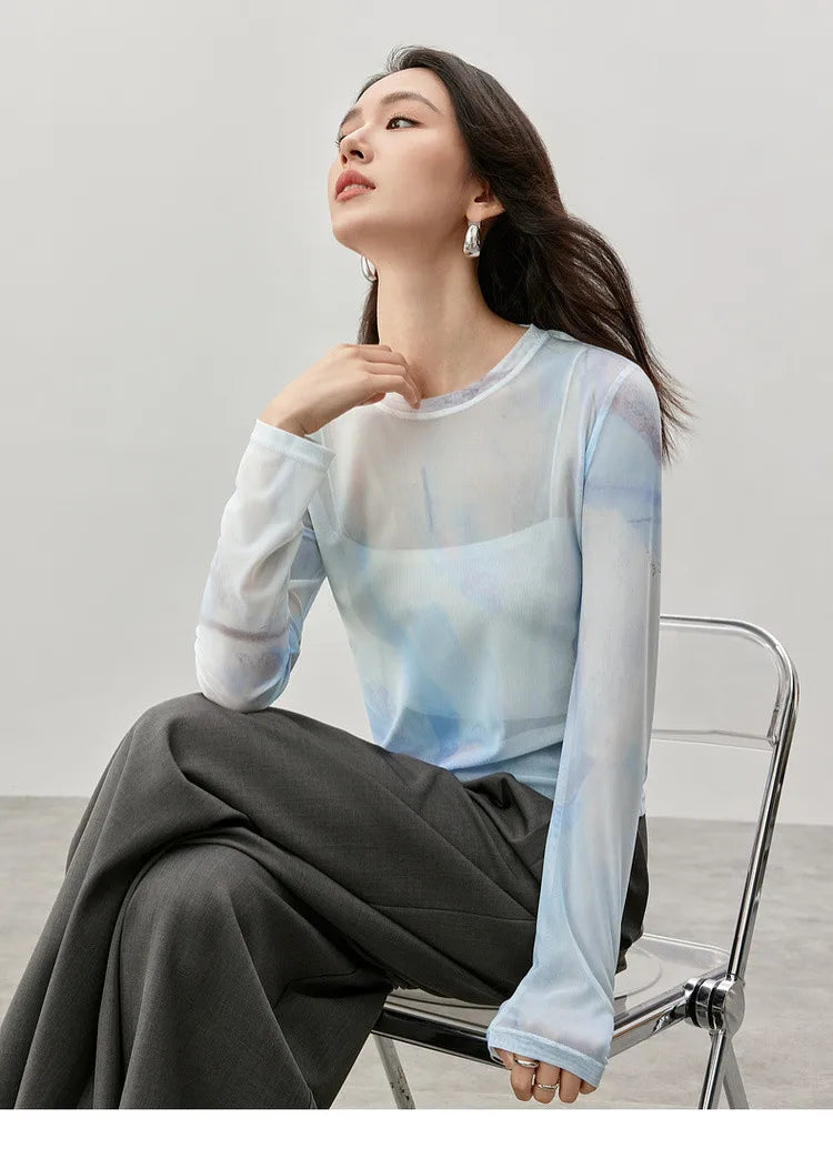 Art Print Long Sleeve Round Neck T-shirt & Top