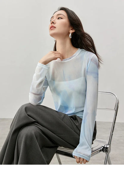 Art Print Long Sleeve Round Neck T-shirt & Top