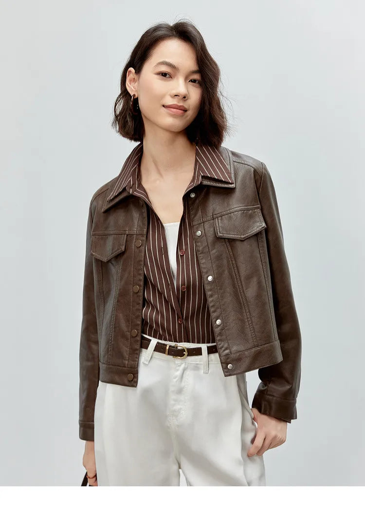 Vintage Faux Leather Cropped Jacket & Retro Outerwear