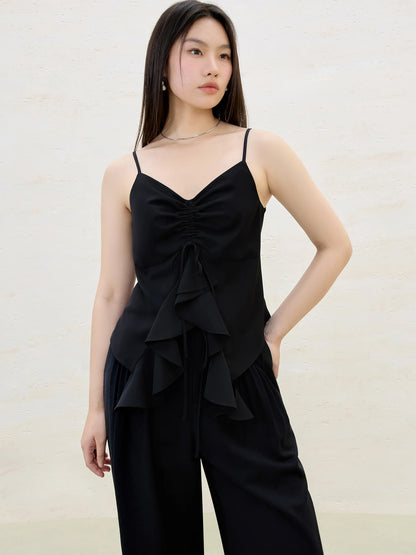 Ruffle Drawstring Strappy Top All-match Vest