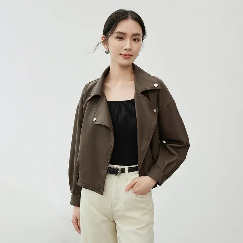 Solid Pu Faux Leather Short Jacket & Outerwear