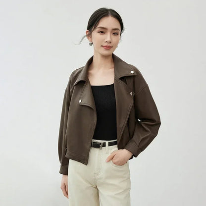 Solid Pu Faux Leather Short Jacket & Outerwear