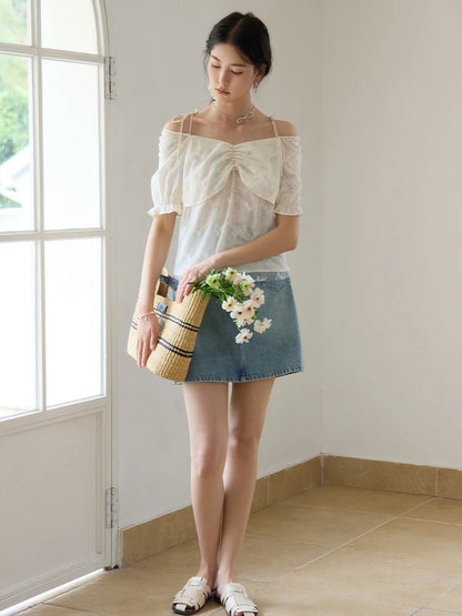 Beige Floral Chiffon Blouse & Detachable Brooch