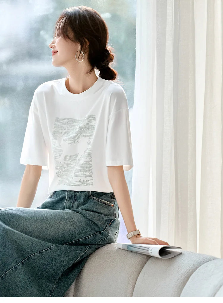 Cozy Round Neck Short Sleeve Loose Fit T-shirt