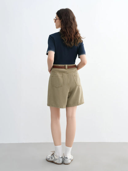 Vintage Contrast-Stitch Round Neck Tee & Relaxed Fit