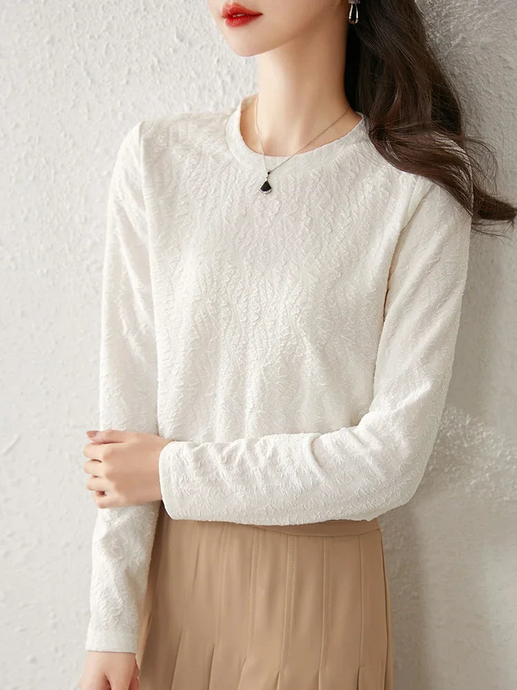 Round Neck Long Sleeve Knitted T-shirt & Pullover Top