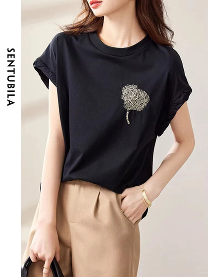 Cotton Black Short Sleeve Round Neck Tee Shirt