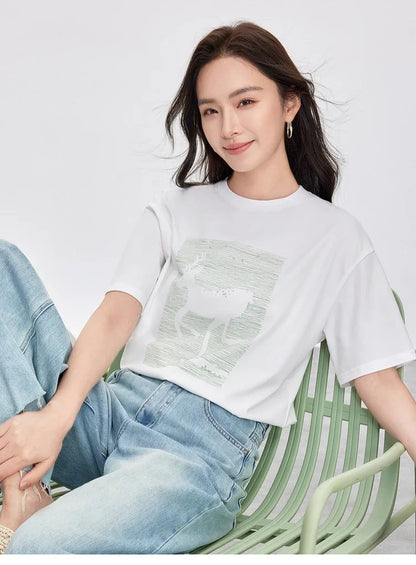 Cozy Round Neck Short Sleeve Loose Fit T-shirt