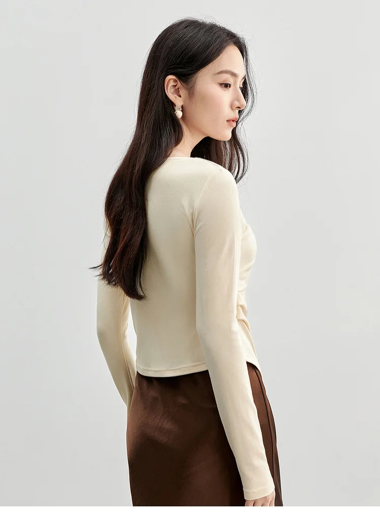 Irregular Knitted Long Sleeve Skew Collar Pullover