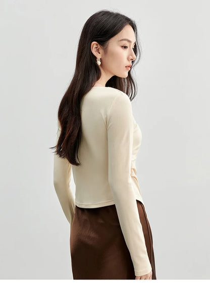 Irregular Knitted Long Sleeve Skew Collar Pullover