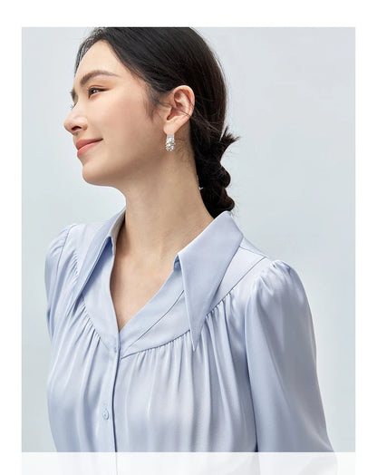 Elegant Loose Lapel Satin Long Sleeve Blouse