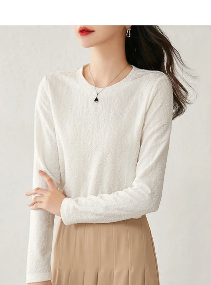 Round Neck Long Sleeve Knitted T-shirt & Pullover Top