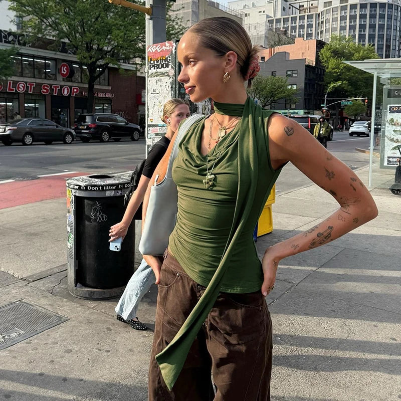 Solid Color Swing Collar Sleeveless Tank Top