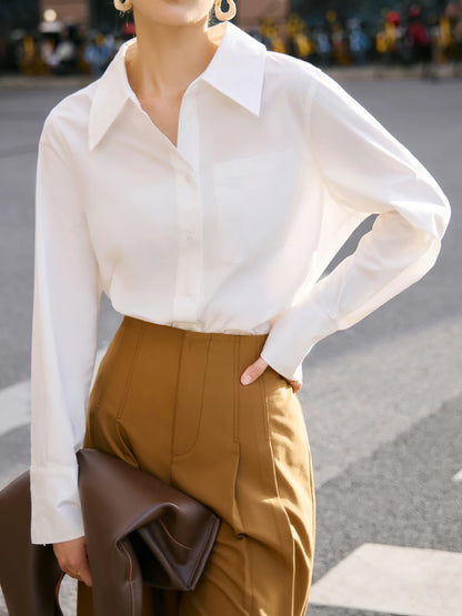 Polo Neck Long Sleeve Blouse & Pocket Detail Shirt