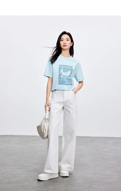 Cozy Round Neck Short Sleeve Loose Fit T-shirt